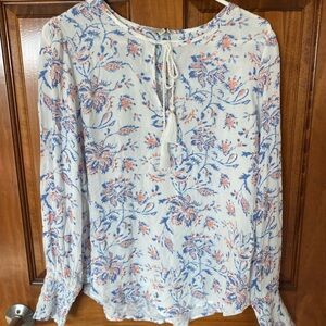 Lucky Brand White Long Sleeve Tie Front Blouse